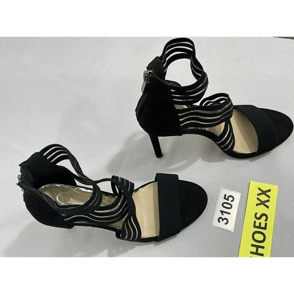 Womans Jessica Simpson 6.5 M Jivero Black Strappy Zip Open Toe Stiletto Pumps - Picture 2 of 10